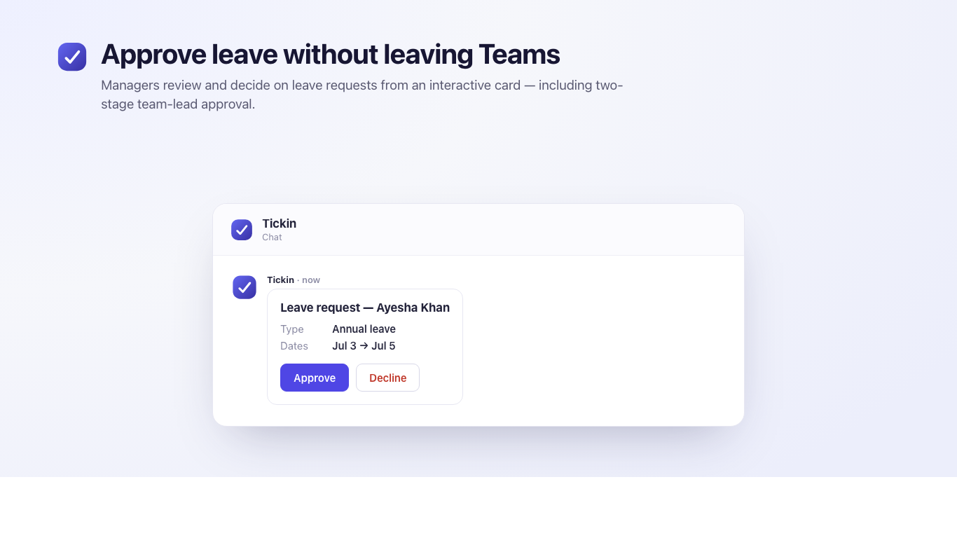 Approving a leave request from an interactive card in Microsoft Teams